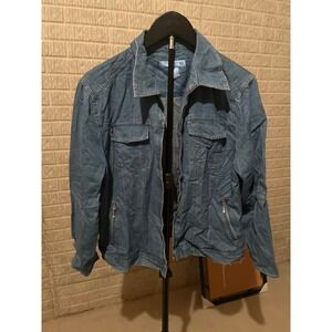 Evan-Picon Denim Jacket Women's Size L Blue Chambray‎ Trucker Style Zip Up